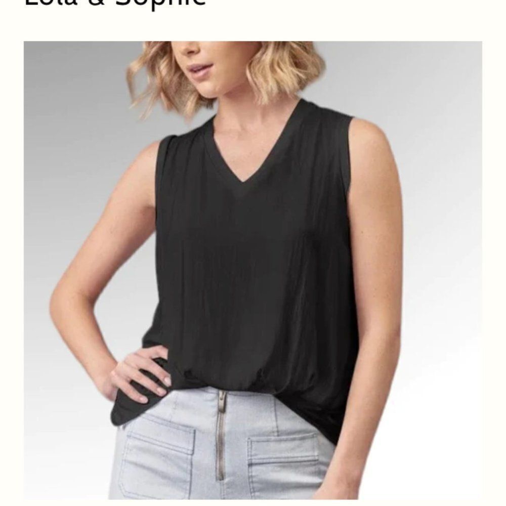 Lola & Sophie Midnight Dark Navy Sleeveless Blouse Size S Twist Front Tank